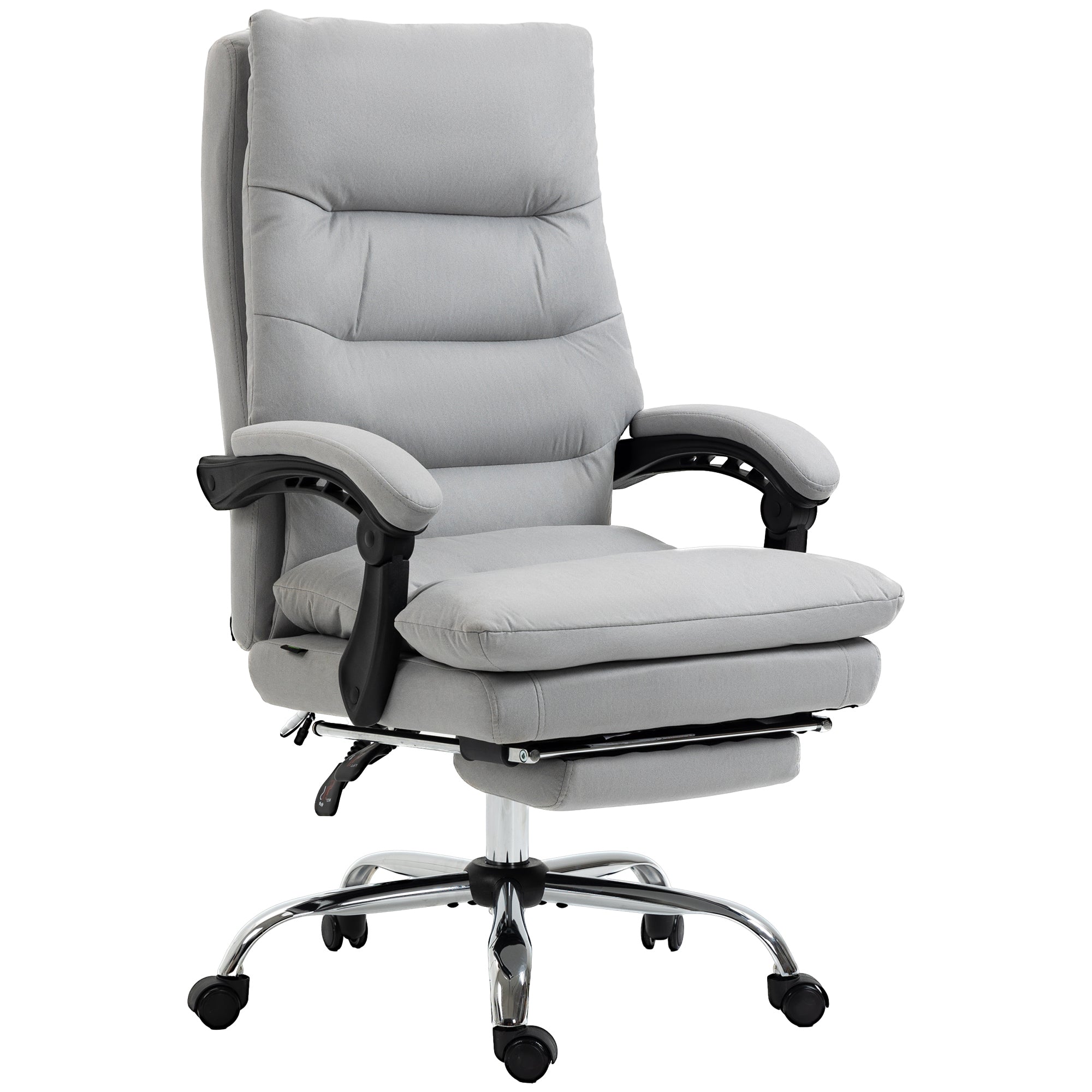 Vinsetto Office Chair with Footrest, Double Padding Ergonomic Desk Chair with 6-Point Vibration Massage and Back Heating, Microfibre Fabric with 135° Reclining Back, Grey